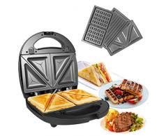 OZAVO 3 en 1 Sandwich Grill Gaufrier,Sandwitch Toaster 3 Plaques de Gril Amovibles Croque Gaufre Appareil à Croque-Monsieur Acier Inoxydable Pain Grillé Américain Viande avec Indicateur lumineux 750W