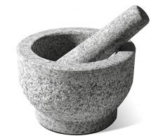 Tera Mortier et Pilon en Marbre Granit en Pierre Massif 10 cm de diamètre pour épices Cuisine, Gris