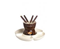 Excelsa Chocolate Service à Fondue au Chocolat avec Assiettes, 8 pièces, céramique, crème/Marron, Manche Marron, 25 x 25 x 12 cm