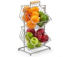 EZOWare Corbeille à Fruits à 2 Étages, Porte Fruits, Panier de Rangement Suspendu pour Cuisine, Placard, Salle de Pain – Argent