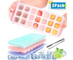 3pcs Bac à Glaçons Silicone, Glaçon avec Couvercle, avec 1 Pince, Ice Cubes Tray, Bac à Glaçons Silicone Bebe, 63 Moules à Glaçons pour Leau, Whisky, Cocktail, Glace, Fruits, DIY