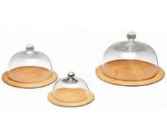 Continenta Cloche à Fromage Planche à Fromage avec Cloche en Verre 2 pièces Rond Assiette à Fromage en Bois dhévéa, Dimensionsâ¯: à 33 x 19,5 cm