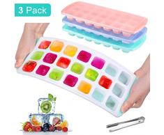 MOSOTECH Lot de 3 Bac à Glaçons en Silicone avec Couvercle et Clip de Glace, Pudding aux Bonbons Gelée Lait jus Chocolat Moule Ou des Cocktails Whisky Particules,Certifié LFGB et sans BPA