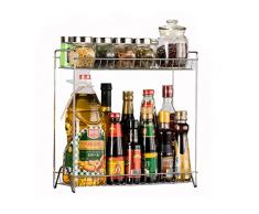 Vicoki Étagère de Cuisine en acier inoxydable Deux niveaux Présentoir à Épice, Porte-Épices, Étagère d’Épices, Etagère de Stockage, Stand de Rangement épice pour la Cuisine