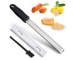 Rantizon 3143 Acier Inoxydable, Zesteur d’Agrume, Râpe, Nettoyage Facile au Lave Vaisselle, Fromage Parmesan, Citron, Ail, Chocolat, Légumes, Fruits, Brosse + Housse de Sécurité, Black, 12,8 1,4