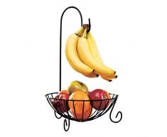 Fablcrew Panier de Fruits avec Crochet pour Bananes en Métal,Corbeille à Fruits avec Porte Banane,Bol à Fruits avec Accroche Banane en Fil Métal Rangement pour Fruits et Légumes Noir