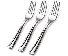Kaptin Lot de 108 fourchettes jetables en plastique argenté - 10 cm - Pour apéritif - En acier inoxydable - Pour les fêtes, les mariages et les événements de restauration