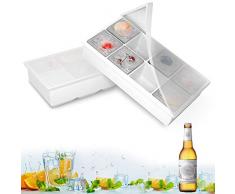 Bac à Glaçons en Silicone, 2 Pcs Moules à Glaçons Réutilisable avec 8 Compartiments, Moule de Cube de Glace avec Couvercle pour Eau, Cocktail, Whisky, Purées de bébé (Blanc)