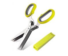 Tenta Ciseaux à herbes de cuisine avec multifonction éplucheur – Julienne Légumes Fruits – Cuisson Premium Gadgets – 5 lames en acier inoxydable Ciseaux de cuisine avec housse et peigne de nettoyage greenish - yellow