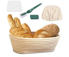 Latocos Ovale Banneton Panier Panier de Levée de Pain avec Doublure en Tissu Naturel Paniers en Pâte de Bambou Fait à la Main en Rotin pour Lever de Levain Boulangers Professionnels