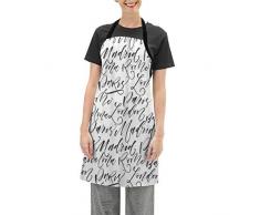 DISLONLY Drôle Tablier à Barbecue Noms de Villes Paris Madrid Barcelone Rome Londres Encre Moderne Calligraphie au Pinceau pour Hommes et Femmes Tablier spécial pour BBQ de Cuisine Bistro