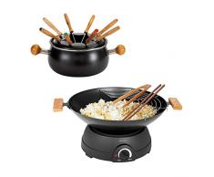 Fondueset Fondue Wok électrique électrique avec couvercle en verre (poêle à wok électrique, poêle électrique, thermostat, 8 personnes)