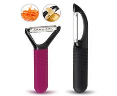Épluche Légumes et Fruits Épluche Légumes Manuelle Éplucheur Multifonction pour Peler les Pommes de Terre / les Carottes / Concombre et des Divers Fruits et Légumes 2 pcs Noir + Rose