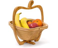 Relaxdays Corbeille à fruits en forme de pomme pliable Bambou Porte-fruits accordéon Bois HxlxP: 30 x 27 x 22,5 cm, nature