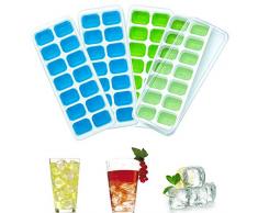 Queta 4Pcs Moule à Glaçons avec Couvercle Ice Tray Ice Cube de 14 Compartiment Glaçons Glaçons Boîte Bac à Glaçons LFGB Certifié (2Pcs Vert + 2Pcs Bleu)