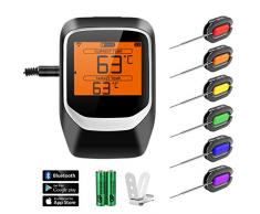 Fitfirst Bluetooth Thermomètre de Cuisine Numérique, Thérmo-Sonde de Cuisson avec Ecran LCD pour Alimentation,Viande,Four,Barbecue, Android&iOS Éloigné Contrôle (Thermomètre+6 Sonde)