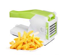 Relaxdays 10024688 Coupe-frites professionnel avec 2 grilles, coupe-légumes professionnel manuel, multi-usage pour les fruits et les légumes, blanc/vert
