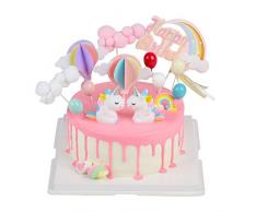 EKKONG Cake Topper Licorne, Decoration Gâteau Licorne 14 pièces Nuage Arc en Ciel Ballon Happy Birthday pour Enfants Bébé Anniversaire Fête (14 pièces)