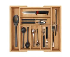 Homfa Range Couvert Organisateur de Bambou de tiroir Bac à Couverts Plateau Organiseur extensible 30-50cm x 40cm x 6.5cm(H)