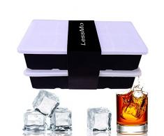 LessMo XXL bac a glaçon Silicone avec Couvercle I 2 pièce I Grand 5x5cm (2 inch) glaçons I -40 – 260°C I sans BPA