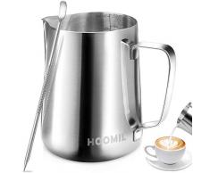 HOOMIL Pot à Lait en Acier Inoxydable 350ml/12oz Pichet à Lait Pot pour Le Café la Mousse de Lait