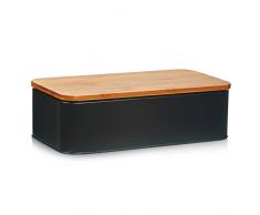 Zeller 25377 Boîte à Pain avec Couvercle en Bambou, métal, Noir Mat, Autre, Multicolore