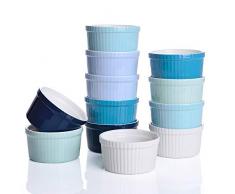 LOVECASA, Ramequin Dish en Porcelaine, Ramequin Moule à Soufflé Crème Brulée, Coupelle à Dessert pour Four, 12 Pièces x 200 CC