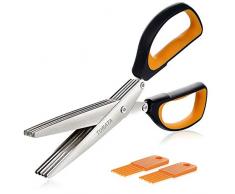 TURATA Ciseaux de Cuisine Multi-usages Ciseaux à Herbes, Lames en Acier Inoxydable, poignées ergonomiques antidérapantes, 2 Peignes de Nettoyage