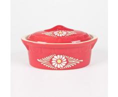 POTERIE RENE BECK - TERRINE OVALE 1 LITRE ROUGE/MARGUERITE