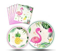 WERNNSAI Fournitures de Fête Flament - Assiettes et Serviettes de Table Jetables Ensemble de Vaisselle à Thème Flamingo Rose Dessert Dîner danniversaire pour Fille