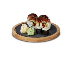 Relaxdays Plateau rond de service Ã dÃ©couper en bambou avec plateau en ardoise amovible HxlxP: 1,3 x 19,3 x 19,3 cm, nature