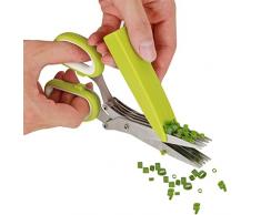 Ciseaux à herbes, LOMATEE, Ciseaux 5 lames, Ciseaux fines herbes aromatiques Inox 11,5cm avec Etui de Protection et Balai à Nettoyage (Vert)
