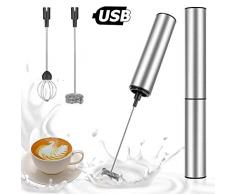 Linkax Mousseur à Lait Électrique, Mousseur de Lait Rechargeable USB et Mini Batteur avec Dual Fouet Tête, Mélangeur Acier Inoxydable pour Café Crème Cappuccino Latte Cocktails Jus