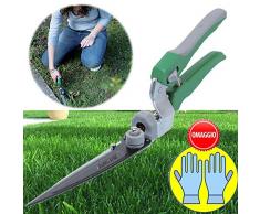 Parpyon® Ciseaux pour herbe, élagage, pelouse, vert, lames rotatives à 180°, extracteur dherbes, ciseaux, jardinage, lame longue + gants offerts