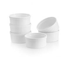MALACASA 6 pièces Ramequin Moule à Soufflés Crème Brulée Muffins Cupcakes Coupelle à Dessert 11cm Porcelaine Blanc Ivoire