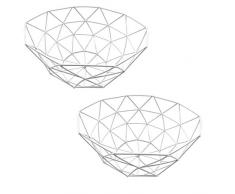 Lot de 2 corbeilles à fruits en fer métallique avec support en métal pour armoires de cuisine, garde-manger, salle de bain, buanderie, placards, garage, blanc