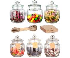 STAR - LINE Bonbonniere en Verre - 6 Bocaux de Rangement de 500 ML - Hermétique - Pots de Conservation Alimentaire - Hauteur 14 cm
