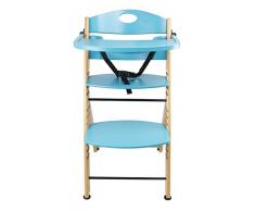 Chaise Haute Avec Plateau En Bois Bleu Naturel Chaise Bébé Escalier Solide et Stable Haute Qualité Sécurité Réglable En Hauteur Dès Naissance Evolutive
