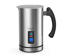 Mousseur à Lait Électrique, iTeknic Mousseur de Lait Chauffant Automatique 240ML en Acier Inoxydable Revêtement Anti-Adhésif pour Mousse Chaude et Froide, Cappucino, Café, Latté Macchiato, Chocolat