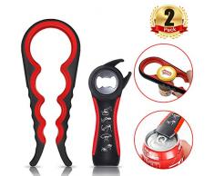 Ouvre bocal, Ouvre bouteille 2 pièces, Bottle opener 5 en 1,Ouvre canette 4 en 1, Ouvre bocal manuel, Ouvre-bouteille, can opener idéal pour les mains faibles personnes âgées et larthrite(Noir)