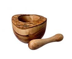 Naturally Med - Mortier et Pilon en Bois dOlivier, Rustique - 14cm