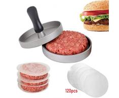 WSERE Presse à Burger Steak Haché en Aluminium Antiadhésif DIY Moule avec 120 Papiers Cuisson