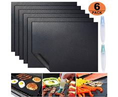 ACMETOP Set de 6 Tapis de Cuisson, Tapis de Barbecue Antiadhésif, Tapis Barbecue Réutilisables avec Deux Brosses à Huile, pour Gaz, Charbon de Bois, Grill électrique - 40 x 50 cm