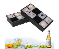 Bac à Glaçons en Silicone, 2 Pc Moules à Glaçons Réutilisable avec 8 Compartiments, Moule de Cube de Glace pour Eau, Cocktail, Whisky, Purées de bébé