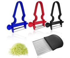 3 Eplucheurs Trio avec Hachoir Ondulé Froissé, FineGood Eplucheur de Pommes de Terre à Légumes avec Lame en Inox