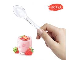 SANTOO Cuillère en Plastique, 100 Pièces Cuillère Jetable de Emballé Individuellement, Mini Cuillères Dessert Transparent Haute Qualité pour Fête Maria