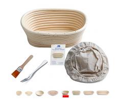 Banneton Panier à l21 cm ovale Banneton Brotform pâte pour pain et brosse sans [500g de pâte] lImperméabilité se lever en rotin Bol + sans Premium + Fourchette à pain sans