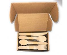 Timgad 200 Couverts en Bois jetables 100% naturels, Fourchettes/Couteaux/cuillères, Biodégradables, écologiques pour Anniversaire, fête, Excellente Alternative au Plastique