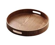 Moligh doll Plateau de Service en Bambou en Bois Rond pour Plateaux-Repas Plateau de Rangement pour PoignéE de Bar Un Thé pour Petit DéJeuner 1