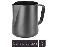 Lambda Coffee Pot à lait pour Barista avec revêtement en téflon noir pour mousse de lait, pot à mousse de lait en acier inoxydable pour faire mousser le lait, avec revêtement en Teflon, Noir , 350 ml